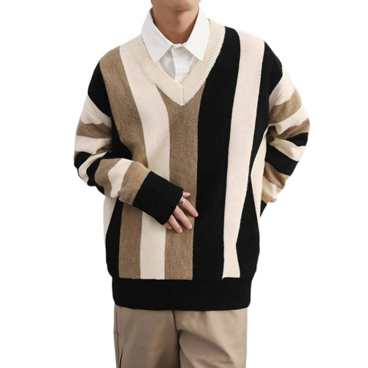 Herren Modischer Grobstrickpullover mit V-Ausschnitt Drune