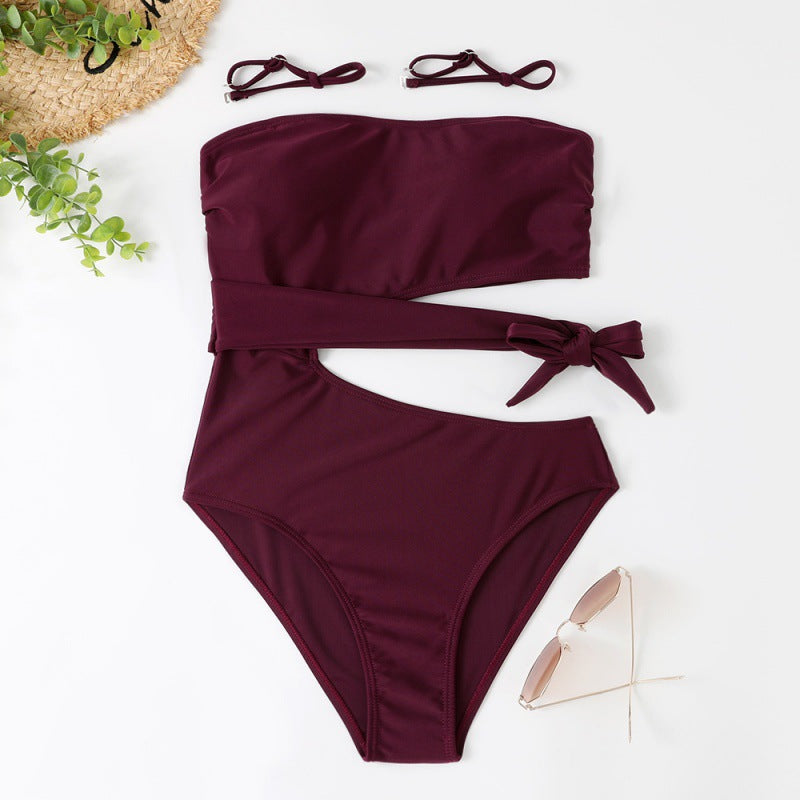 Damen Bandeau Bikini mit asymmetrischem Schnitt und modischem Animal-Print Drune