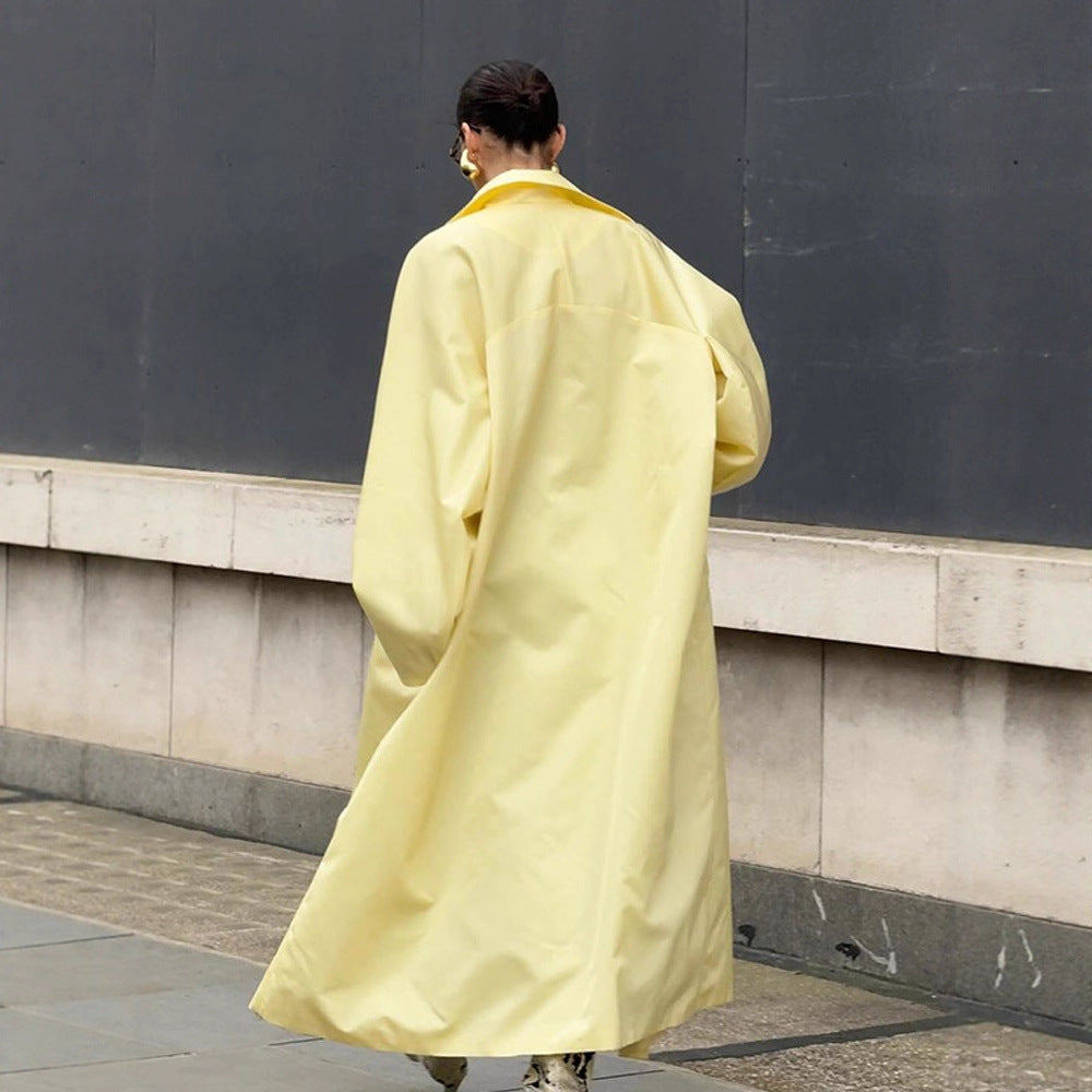 Damen Maxilanger Oversize-Mantel im Cocoon-Schnitt mit verdeckter Knopfleiste Drune