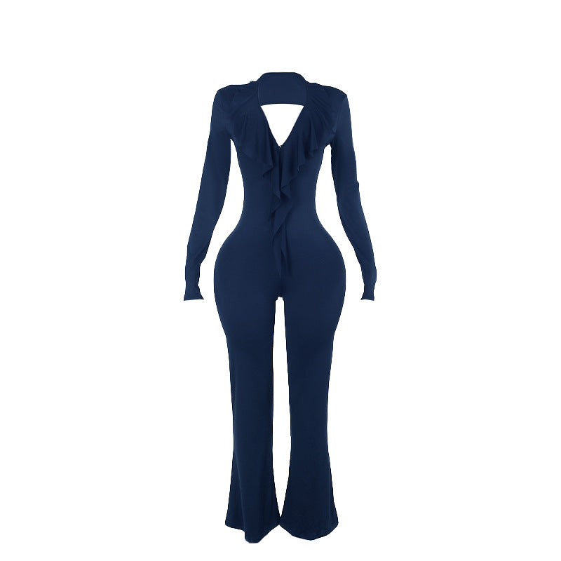 Damen trendiger Jumpsuit mit offenem Rücken und leichtem Stoff Drune