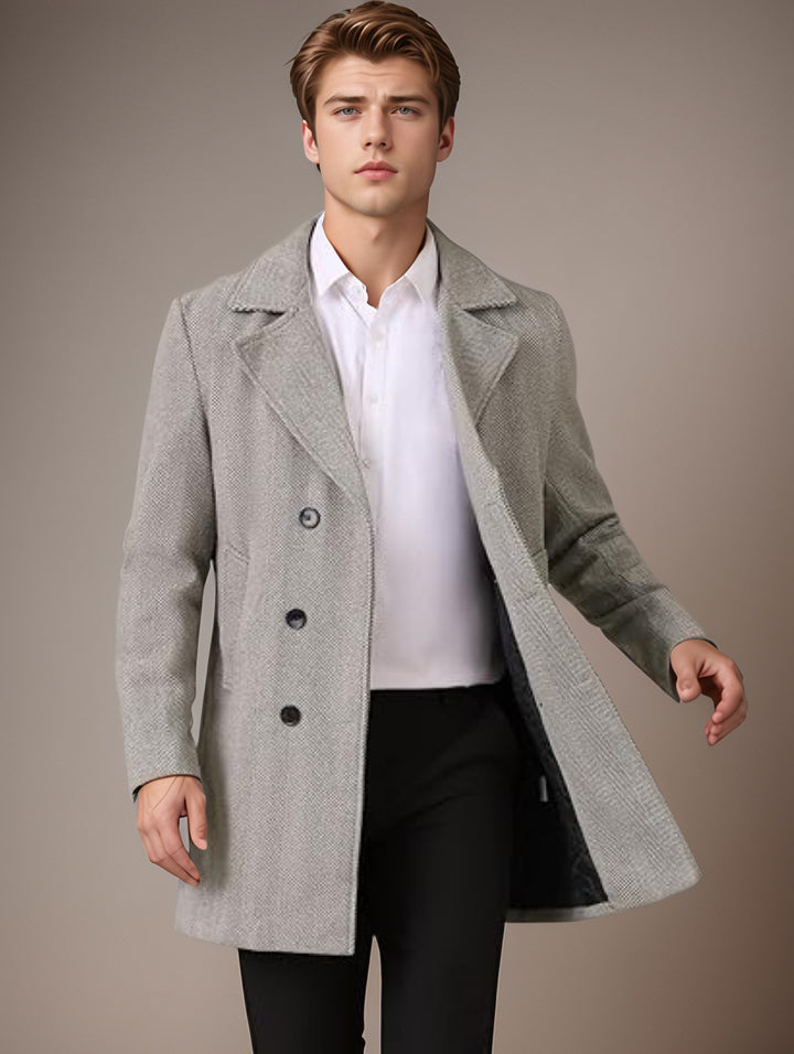 Herren eleganter Wende-Mantel mit doppelter Knopfleiste und verborgenem Gürtel Drune