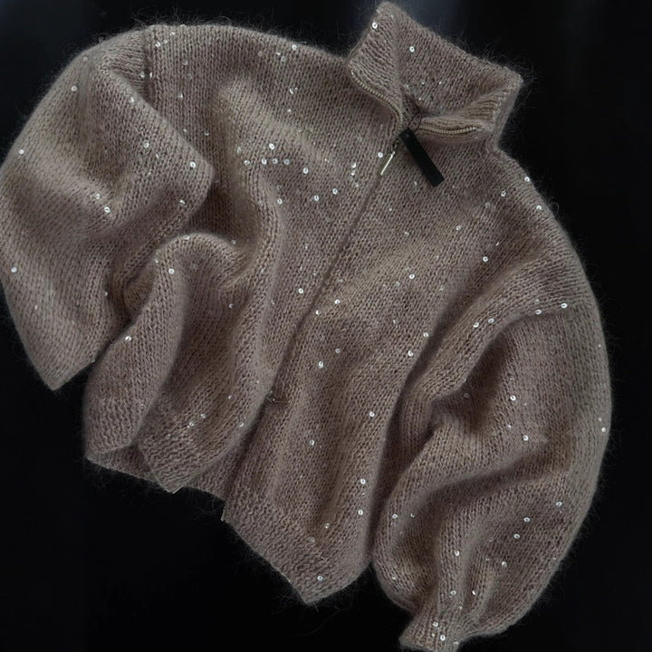 Damen Modischer Strickmantel mit glitzernden Pailletten Drune