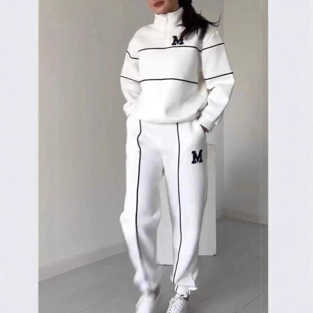 Damen sportliches Loungewear-Set mit Halbreissverschluss und elastischem Bund Drune