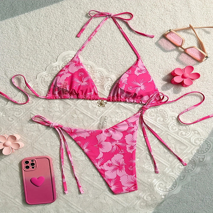 Damen Floral Triangel-Bikini mit verstellbaren Trägern Drune
