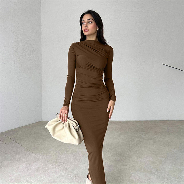 Damen nan gerafftes Maxikleid mit asymmetrischem Ausschnitt und taillierter Silhouette Drune