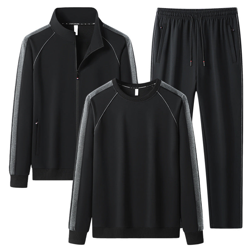 Herren Dreiteiliges Freizeit-Trainingsanzug-Set aus weichem French-Terry mit Reißverschlussjacke, Rundhals-Sweatshirt & Kordel-Jogginghose Drune
