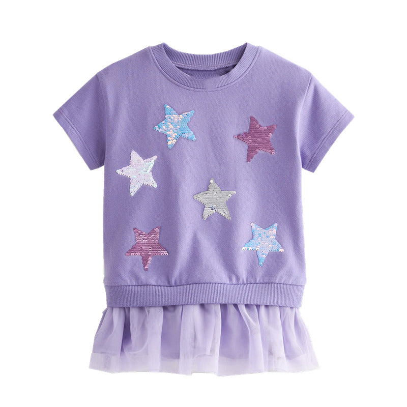 Mädchen T-Shirt mit glitzernden Sternen und Tüllrock Drune