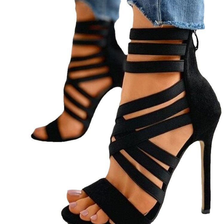 Damen elegante High Heel Sandaletten mit raffinierten Schnürdetails Drune