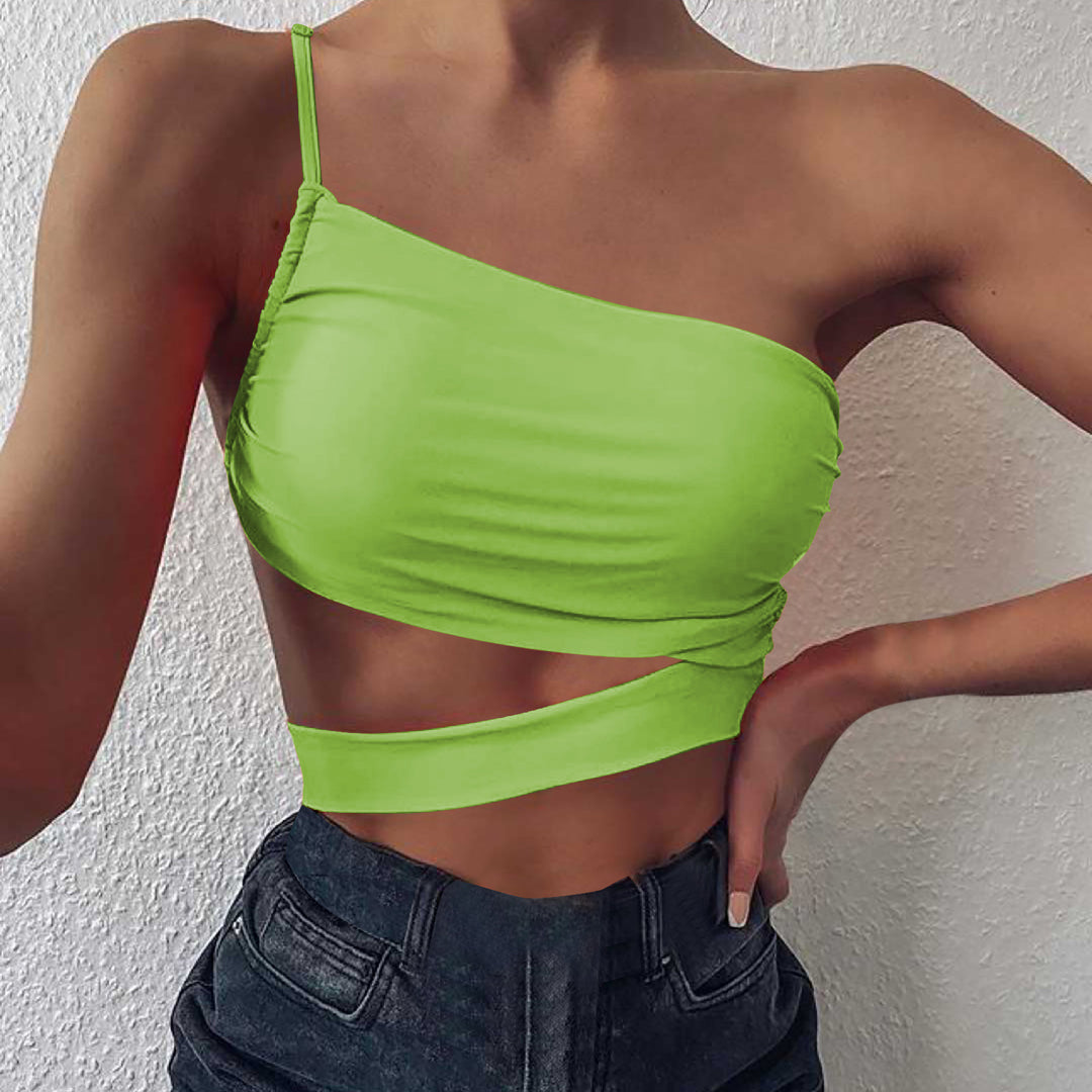 Damen asymmetrisches Crop-Top mit elegantem Wickeldesign Drune