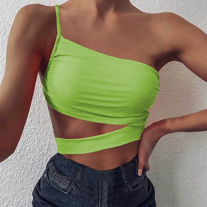 Damen asymmetrisches Crop-Top mit elegantem Wickeldesign Drune