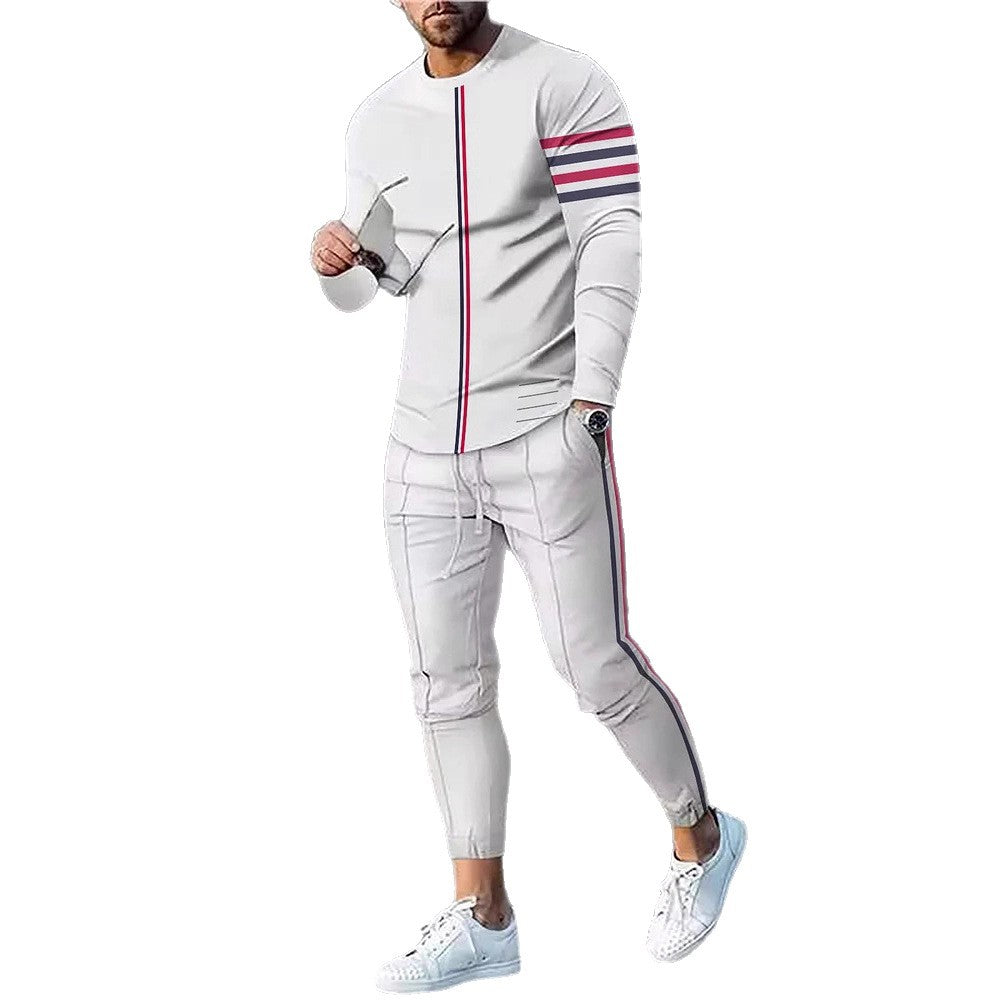 Herren sportliches Set aus Langarmshirt und Jogginghose mit modernem Streifenmuster Drune
