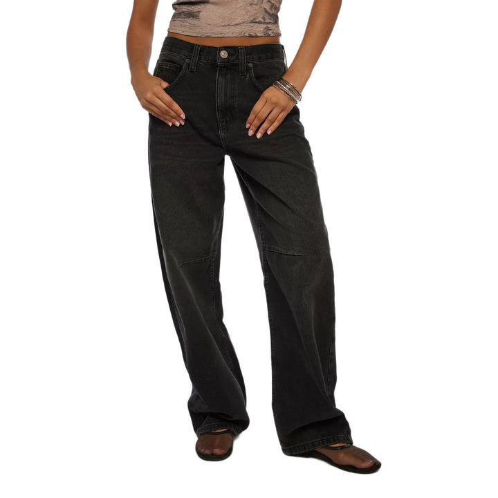 Damen nan hochgeschnittene weite Denimhose mit Kniepasse und extra weitem Bein Drune
