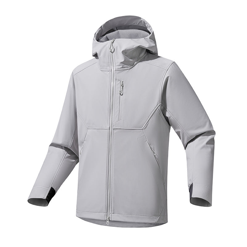 Herren Softshell‑Kapuzensweatjacke mit Stretch‑Windschutz, ergonomischem Schnitt und Brustreißverschluss Drune