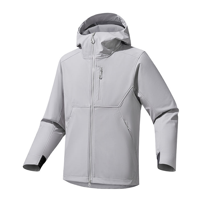 Herren Softshell‑Kapuzensweatjacke mit Stretch‑Windschutz, ergonomischem Schnitt und Brustreißverschluss Drune