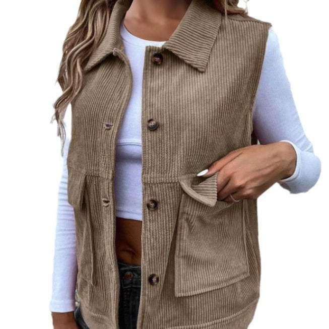 Damen Strickweste mit Taschen und klassischem Kragen Drune
