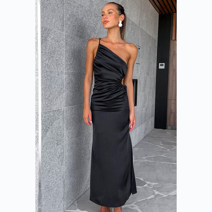 Damen Asymmetrisches Cocktailkleid mit elegantem Seitenschlitz und verzierter Taille Drune