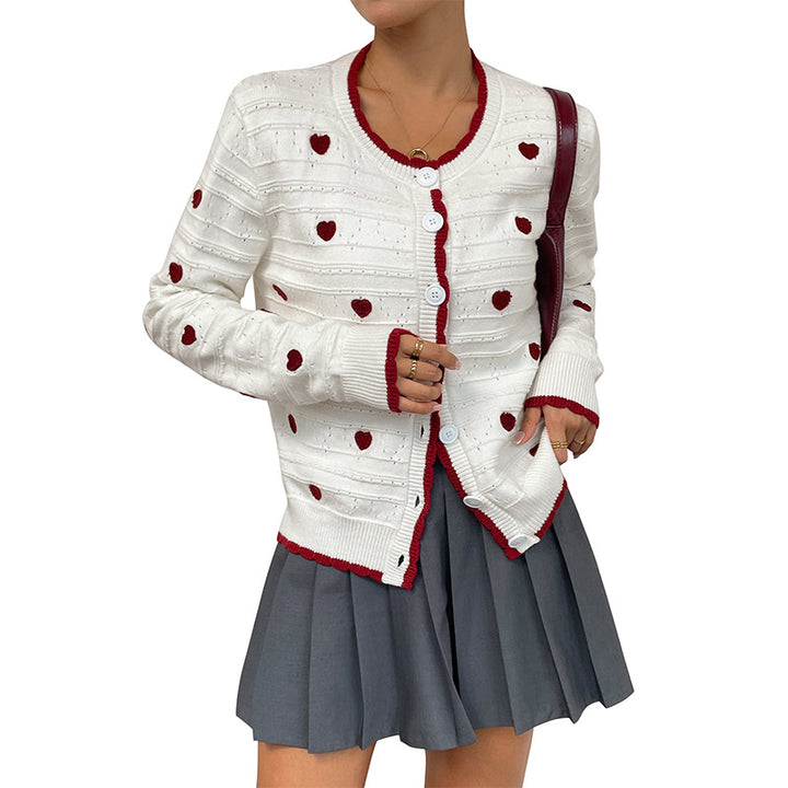 Damen Verspielter Strickcardigan mit Herzmuster Drune