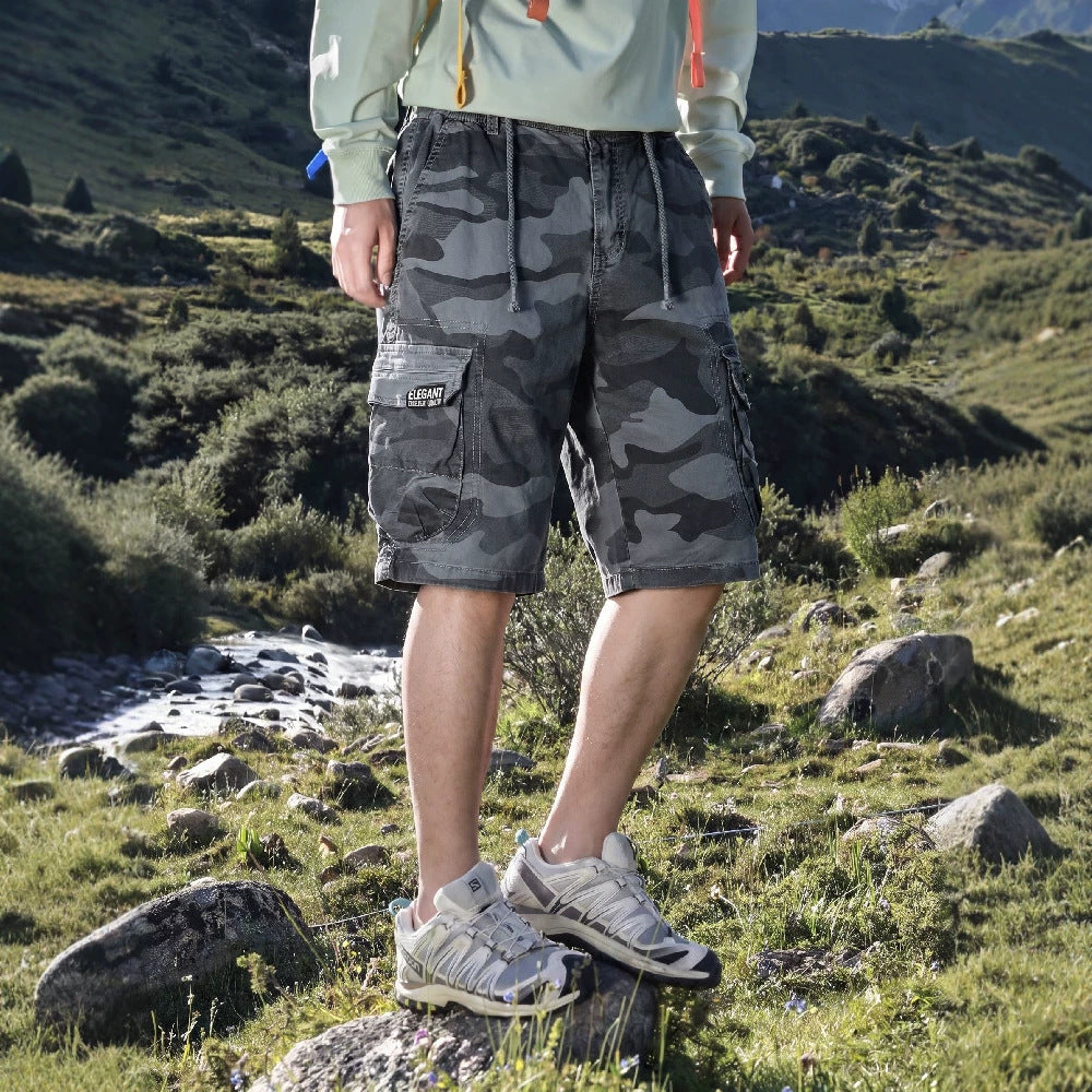 Herren Camouflage-Cargo-Shorts mit elastischem Tunnelzugbund und Multifachtaschen Drune