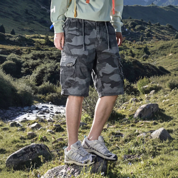 Herren Camouflage-Cargo-Shorts mit elastischem Tunnelzugbund und Multifachtaschen Drune
