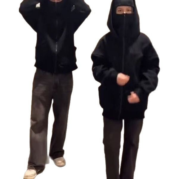 Damen stylische Kapuzenjacke mit integriertem Gesichtsschutz Drune