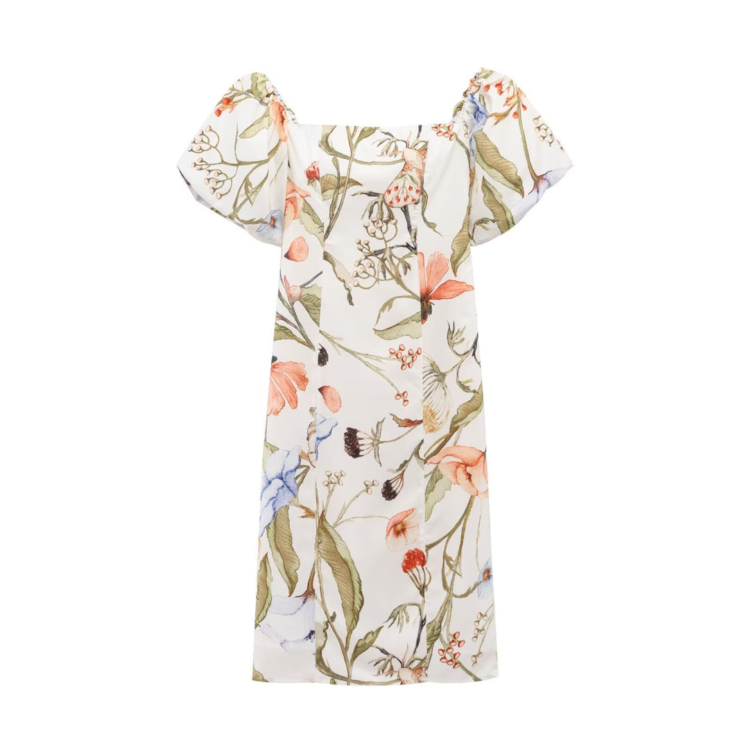 Damen nan weite Leinenhose mit hohem Bund, Palazzoschnitt und floraler Aquarell-Print Drune