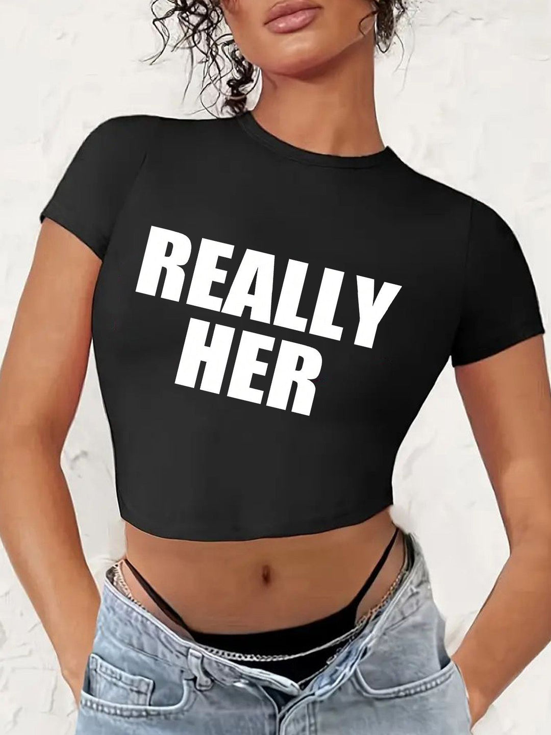 Damen Crop-T-Shirt mit auffälligem Statement-Print Drune 1777452337