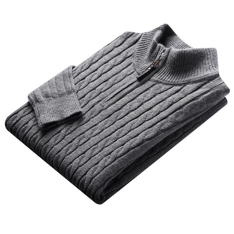 Herren eleganter Strickpullover mit halbem Reißverschluss und Kabelmuster Drune