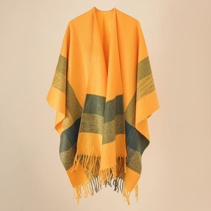Damen Weichfallender Wollmix-Poncho mit Fransen Drune