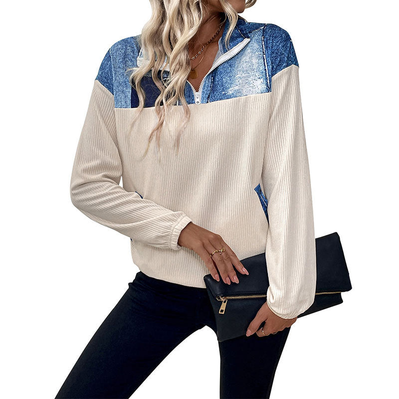 Damen Sportliches Pulli mit Reißverschluss Drune