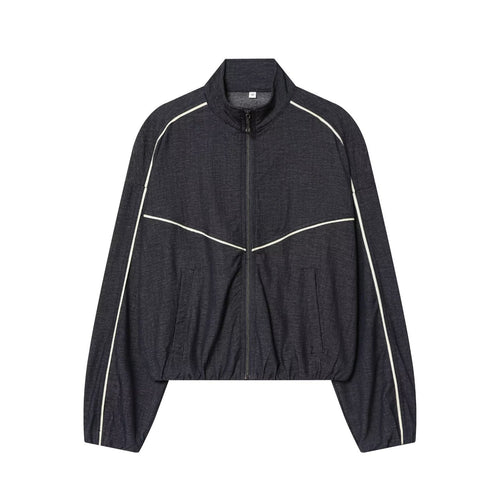 Damen Cropped Trackjacke mit Stehkragen und Kontrastpaspel Drune