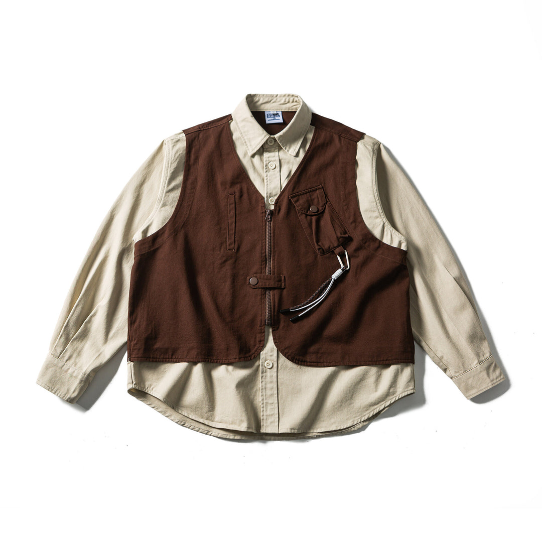 Herren Utility-Weste mit multifunktionalen Taschen, Halbzip und integriertem Hemd-Layer Drune