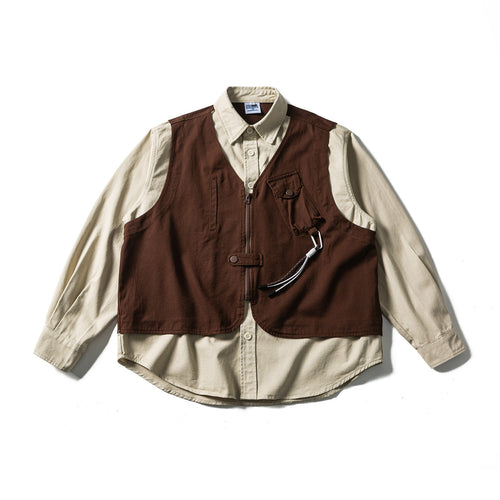 Herren Utility-Weste mit multifunktionalen Taschen, Halbzip und integriertem Hemd-Layer Drune