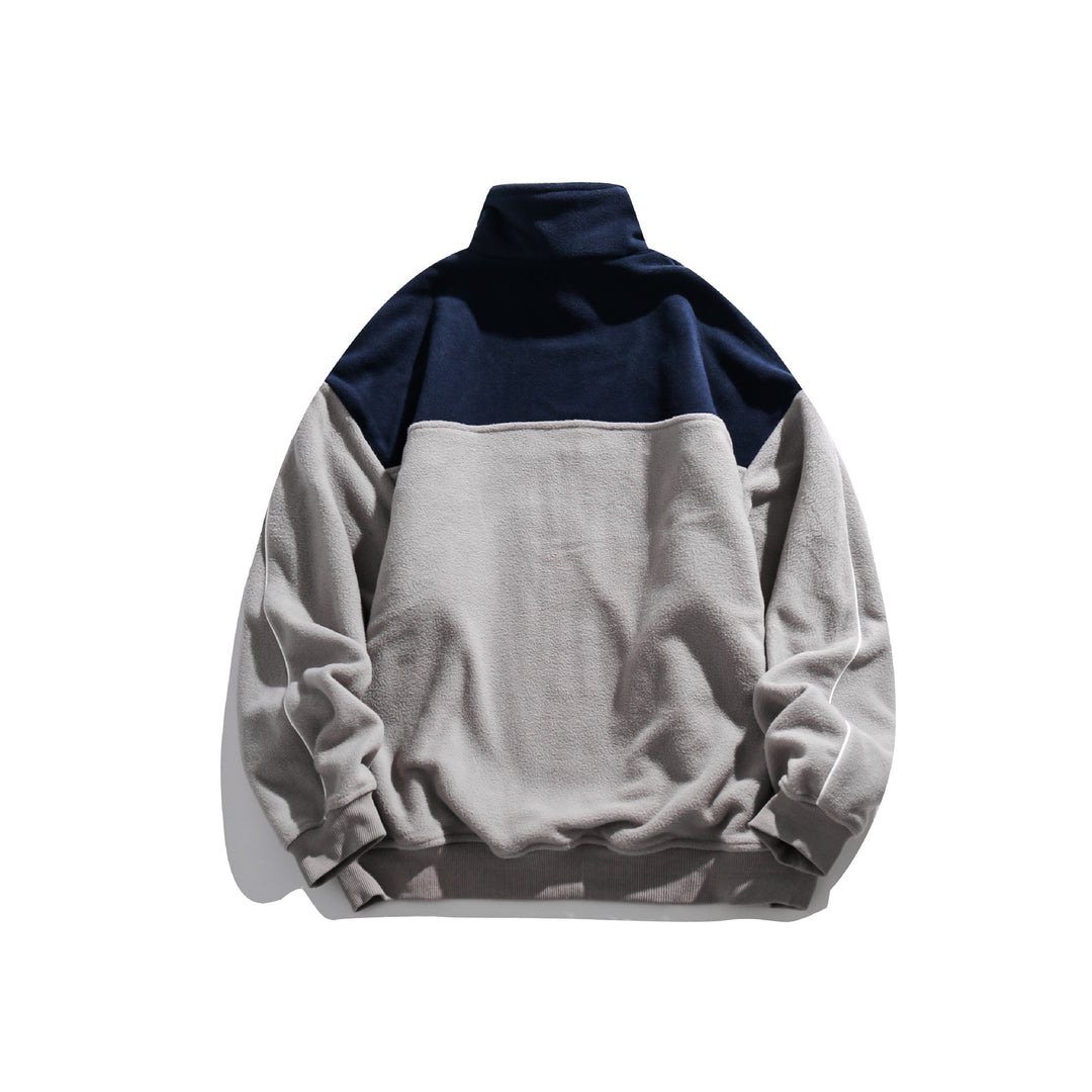 Unisex Fleece-Halbzip-Pullover mit hohem Kragen, Raglanärmeln und Kontrastpaneelen Drune
