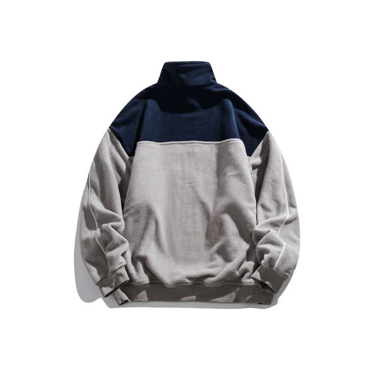 Unisex Fleece-Halbzip-Pullover mit hohem Kragen, Raglanärmeln und Kontrastpaneelen Drune