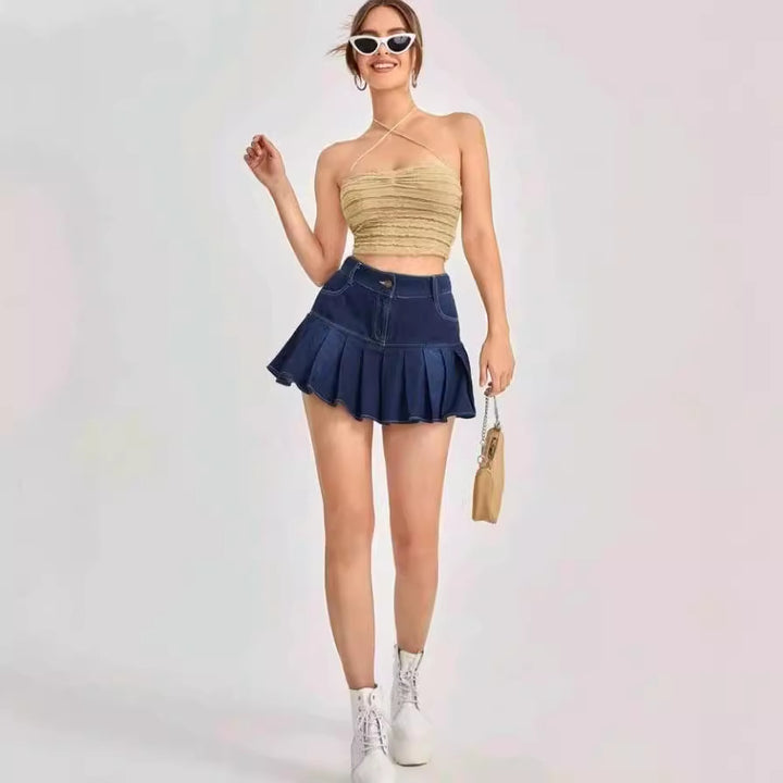 Damen Crop-Top mit Rüschendesign und zarten Trägern Drune