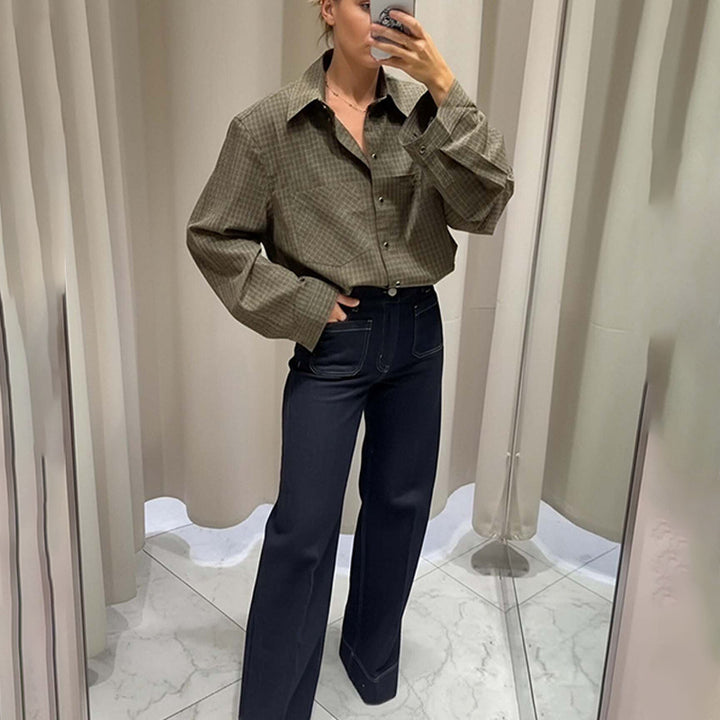 Damen Modische Karobluse mit lässigem Schnitt Drune