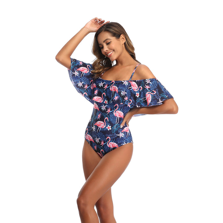 Damen Einteiliger Badeanzug mit Rüschendetails und floralem Muster Drune