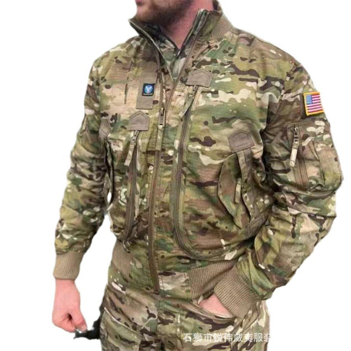 Herren nan Piloten-Bomberjacke im Utility-Stil mit Mehrfachtaschen, Ärmeltasche und geripptem Saum Drune