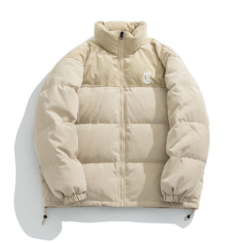 Unisex Gepolsterte Steppjacke mit Cord-Panel, Stehkragen und Tunnelzug Drune