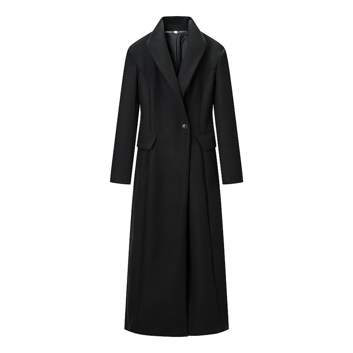 Damen nan eleganter Maxi-Mantel mit taillierter Silhouette Schalkragen und Pattentaschen Drune