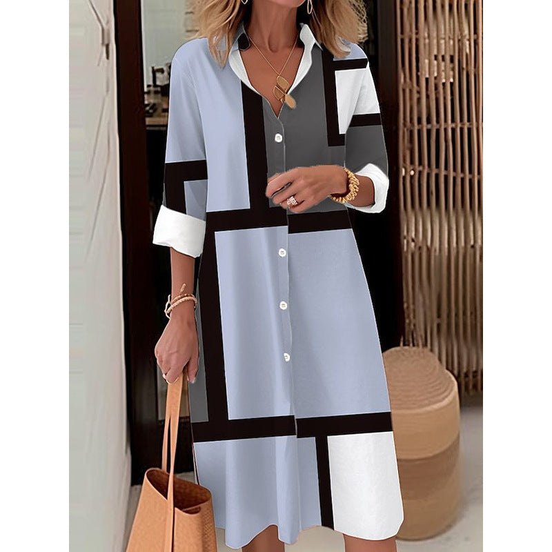 Damen Hemdblusenkleid mit modernem geometrischen Muster Drune