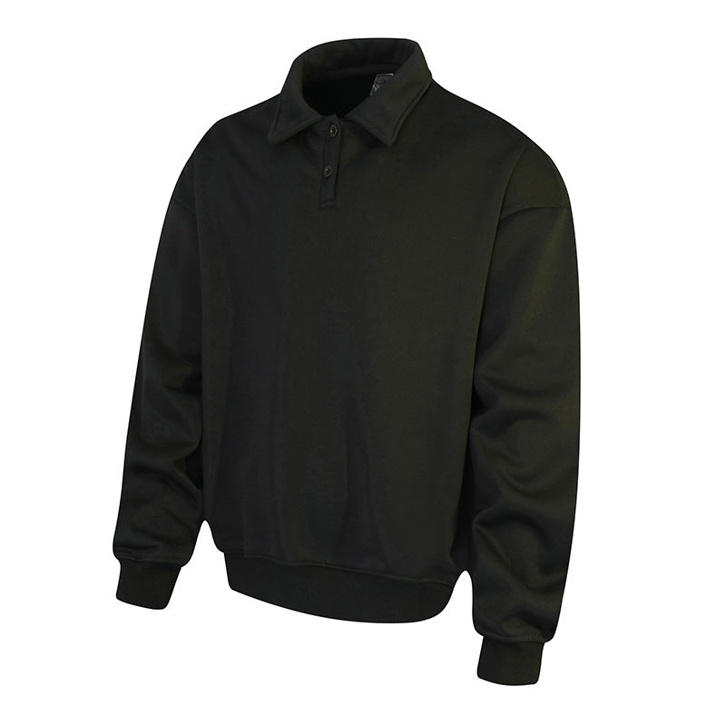 Herren Polo‑Sweatshirt im Oversize‑Relaxed‑Fit mit Rippbündchen und Knopfleiste Drune