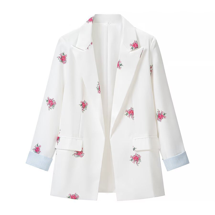 Damen Lockerer Longline-Blazer mit floralem Allover-Print und Pattentaschen Drune