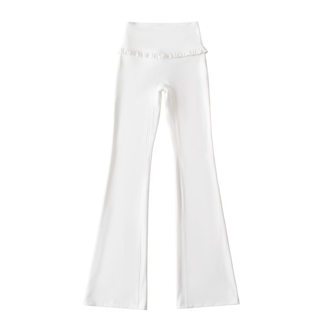 Damen Hochtaillierte Bootcut-Leggings mit Rüschendetails Drune