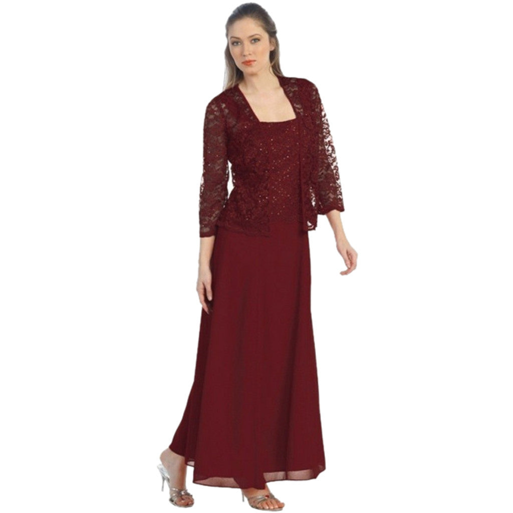 Damen Elegantes Abend-Maxi-Kleid mit Spitzenbolero und tailliertem Unterkleid Drune