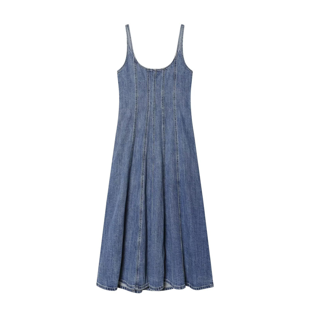 Damen Jeans Maxikleid mit Knopfleiste und schwingendem Saum Drune