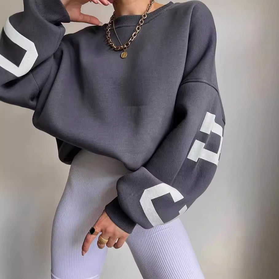 Damen Oversized Sweatshirt mit Blockprint-Ärmeln und weitem Drop-Shoulder-Schnitt Drune