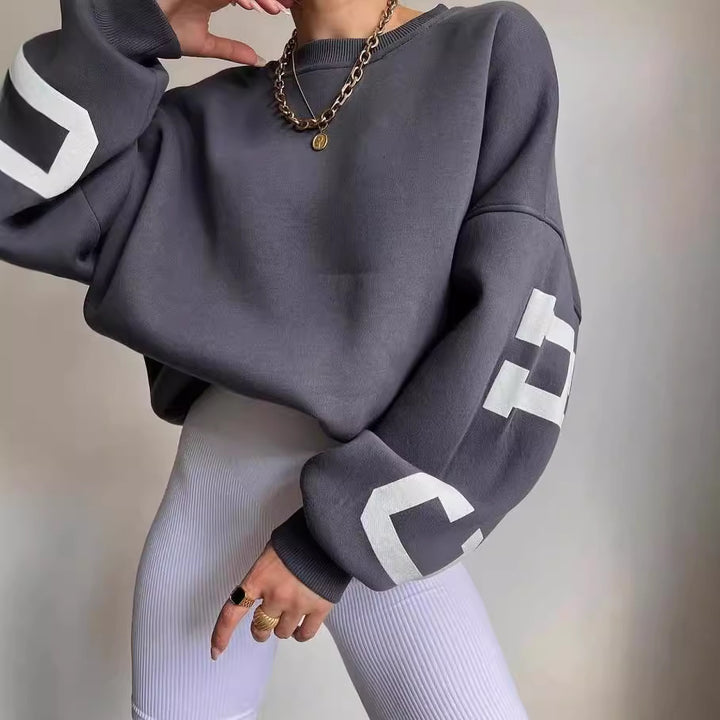 Damen Oversized Sweatshirt mit Blockprint-Ärmeln und weitem Drop-Shoulder-Schnitt Drune