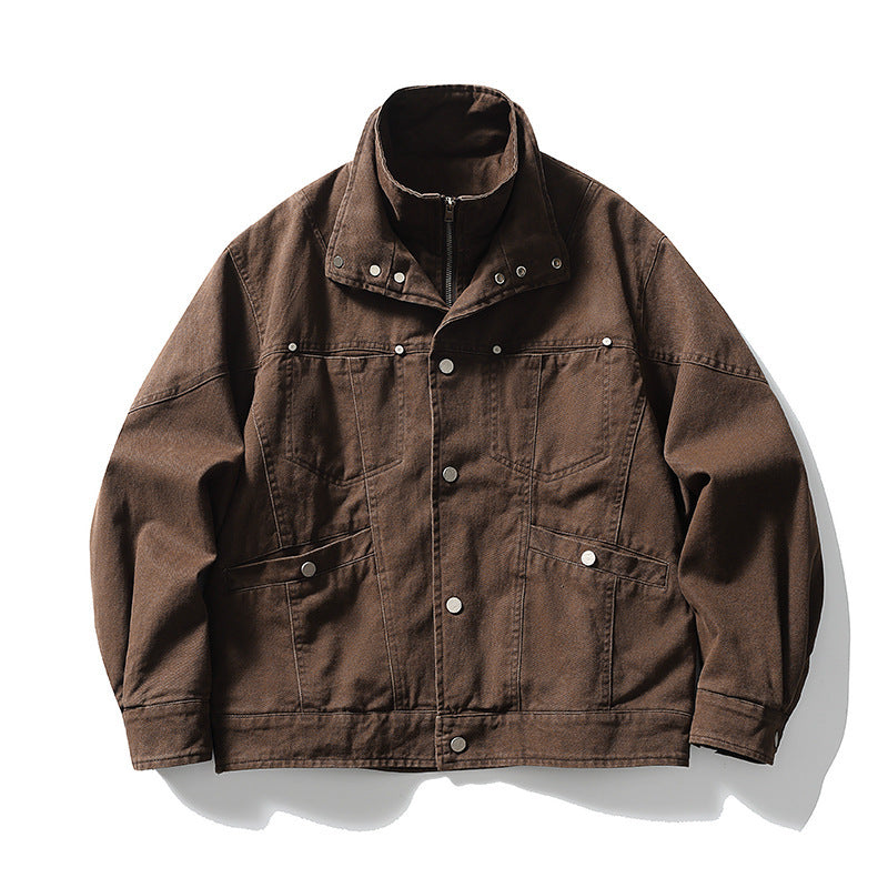 Herren Oversize-Canvasjacke mit Stehkragen, Druckknopf-Front und verdecktem Reißverschlussinneneinsatz Drune