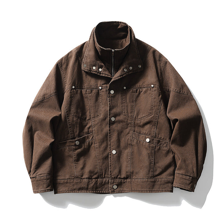 Herren Oversize-Canvasjacke mit Stehkragen, Druckknopf-Front und verdecktem Reißverschlussinneneinsatz Drune